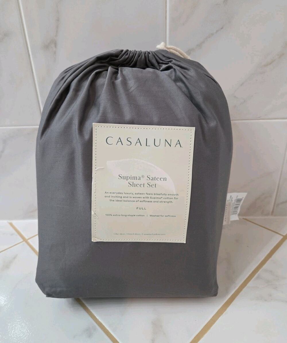 Casaluna 500 Thread Count Supima Sateen Solid Sheet Set Full Size,Dark Grey